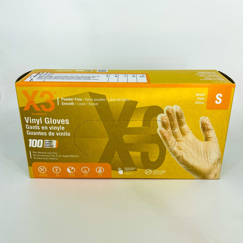 Ammex GPX3 Industrial Clear Vinyl Gloves - 3 mil, Latex Free, Powder Free, SM-M-L-XL, Box of 100